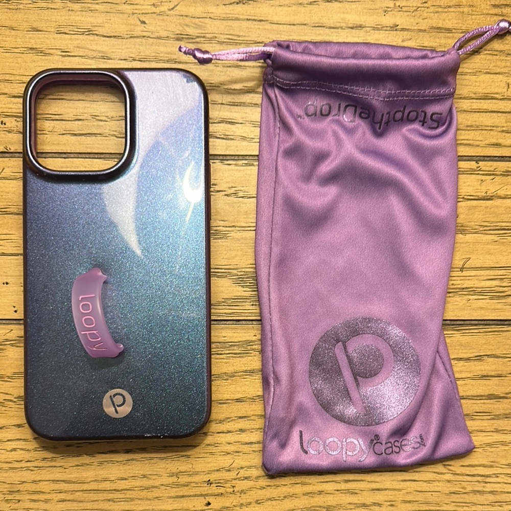 Loopy Case, Purple sparkle iPhone 14 Pro max with Secure Grip